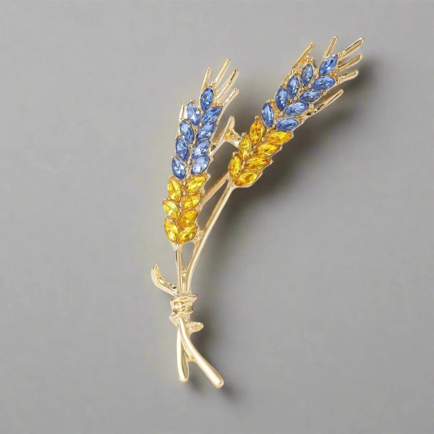Rhinestone Ear of Wheat Brooches Plant Pin Backing for Clothing Yellow Blue 1 | Asia Sell
