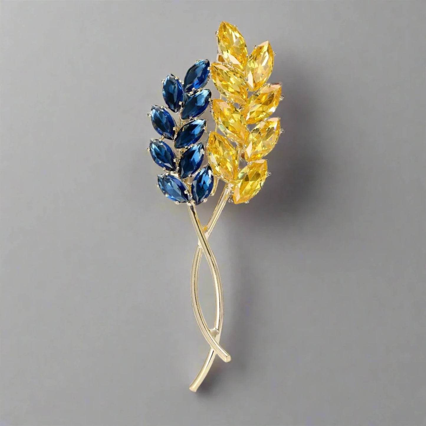 Rhinestone Ear of Wheat Brooches Plant Pin Backing for Clothing Yellow Blue 3 | Asia Sell