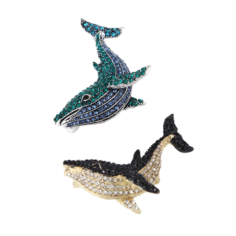 5.5cm Fashion Vintage Whale Brooch Pin Backed Black Dolphin Pendant Brooch Crystal Rhinestone 5.5cm
