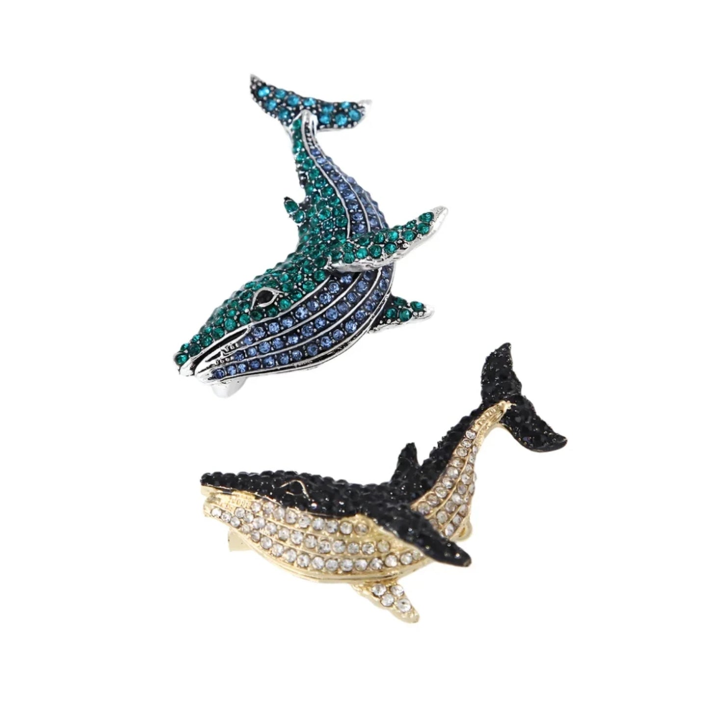 5.5cm Fashion Vintage Whale Brooch Pin Backed Black Dolphin Pendant Brooch Crystal Rhinestone 5.5cm