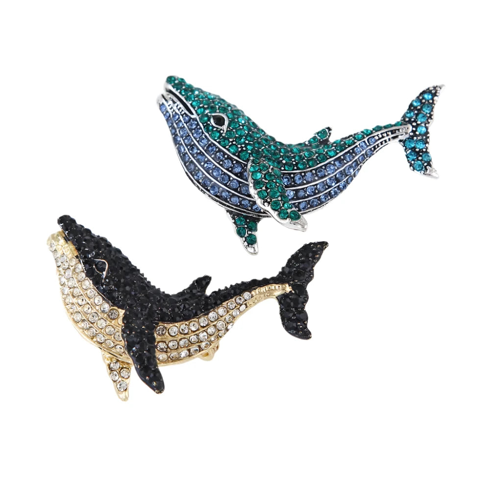 5.5cm Fashion Vintage Whale Brooch Pin Backed Black Dolphin Pendant Brooch Crystal Rhinestone 5.5cm
