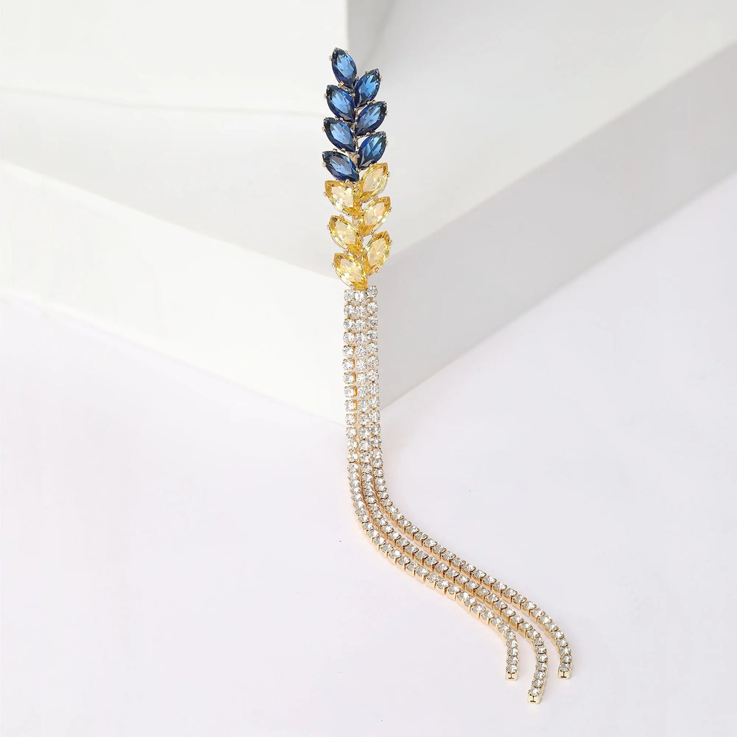 Rhinestone Ear of Wheat Brooches Plant Pin Backing for Clothing Yellow Blue