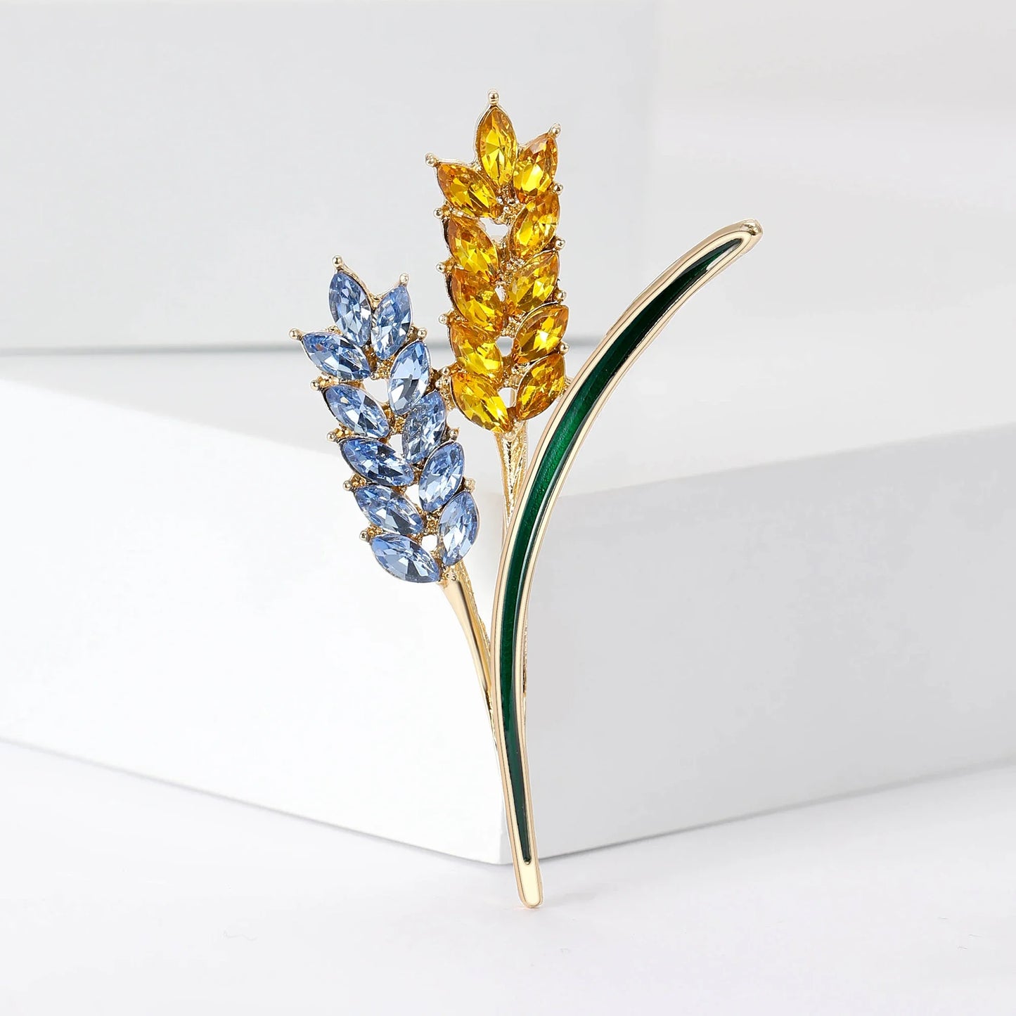 Rhinestone Ear of Wheat Brooches Plant Pin Backing for Clothing Yellow Blue