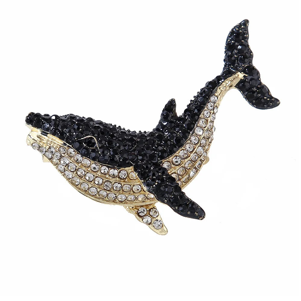 5.5cm Fashion Vintage Whale Brooch Pin Backed Black Dolphin Pendant Brooch Crystal Rhinestone 5.5cm