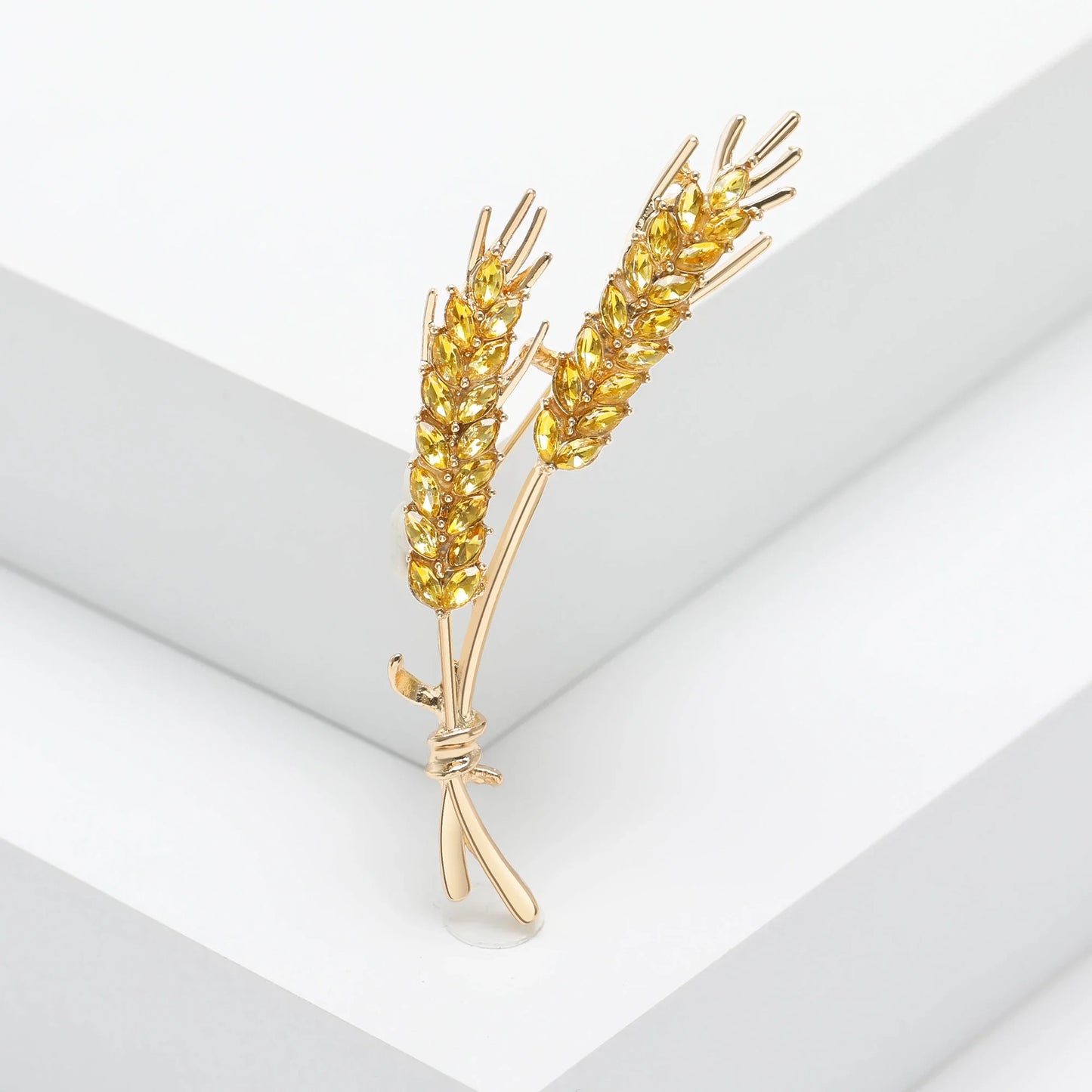 Rhinestone Ear of Wheat Brooches Plant Pin Backing for Clothing Yellow Blue