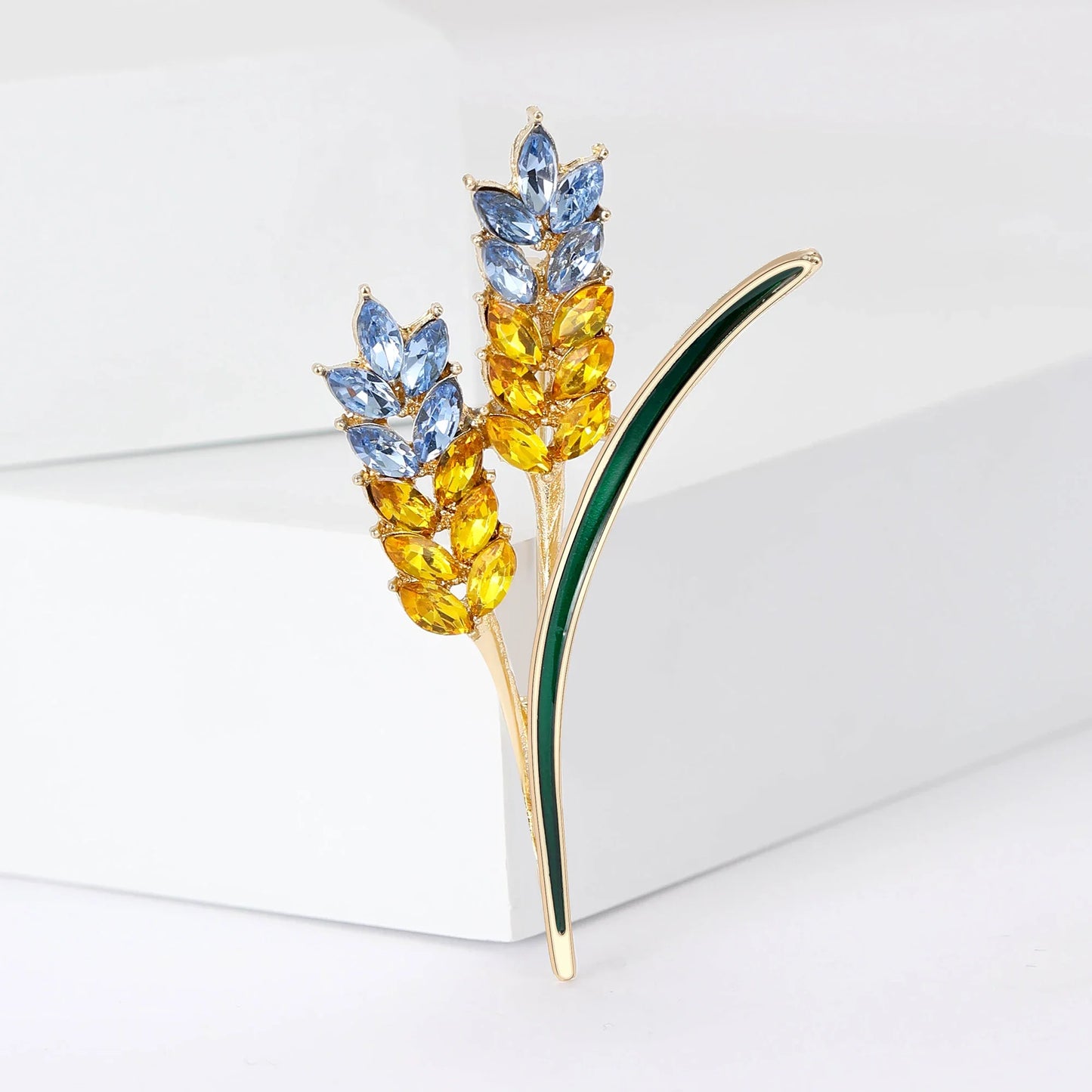 Rhinestone Ear of Wheat Brooches Plant Pin Backing for Clothing Yellow Blue