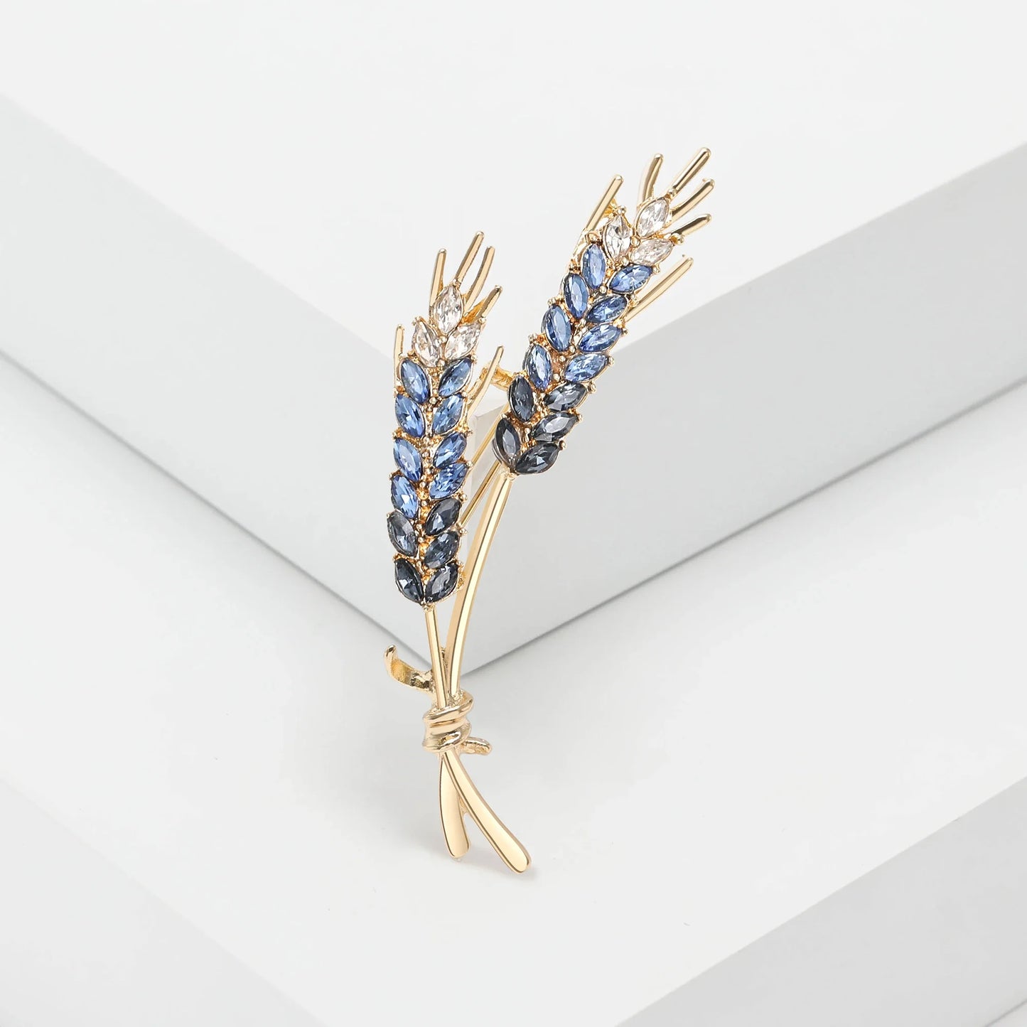 Rhinestone Ear of Wheat Brooches Plant Pin Backing for Clothing Yellow Blue