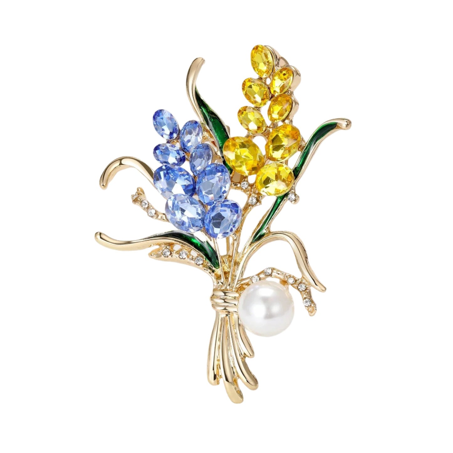 Rhinestone Ear of Wheat Brooches Plant Pin Backing for Clothing Yellow Blue