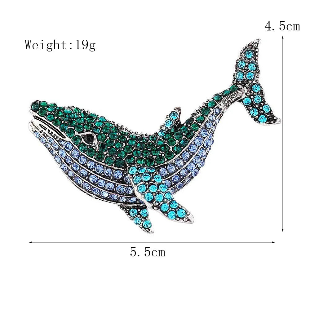 5.5cm Fashion Vintage Whale Brooch Pin Backed Black Dolphin Pendant Brooch Crystal Rhinestone 5.5cm