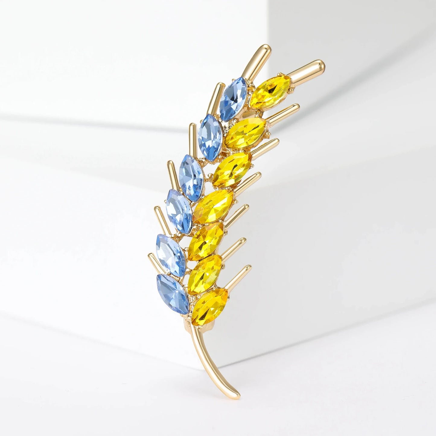 Rhinestone Ear of Wheat Brooches Plant Pin Backing for Clothing Yellow Blue