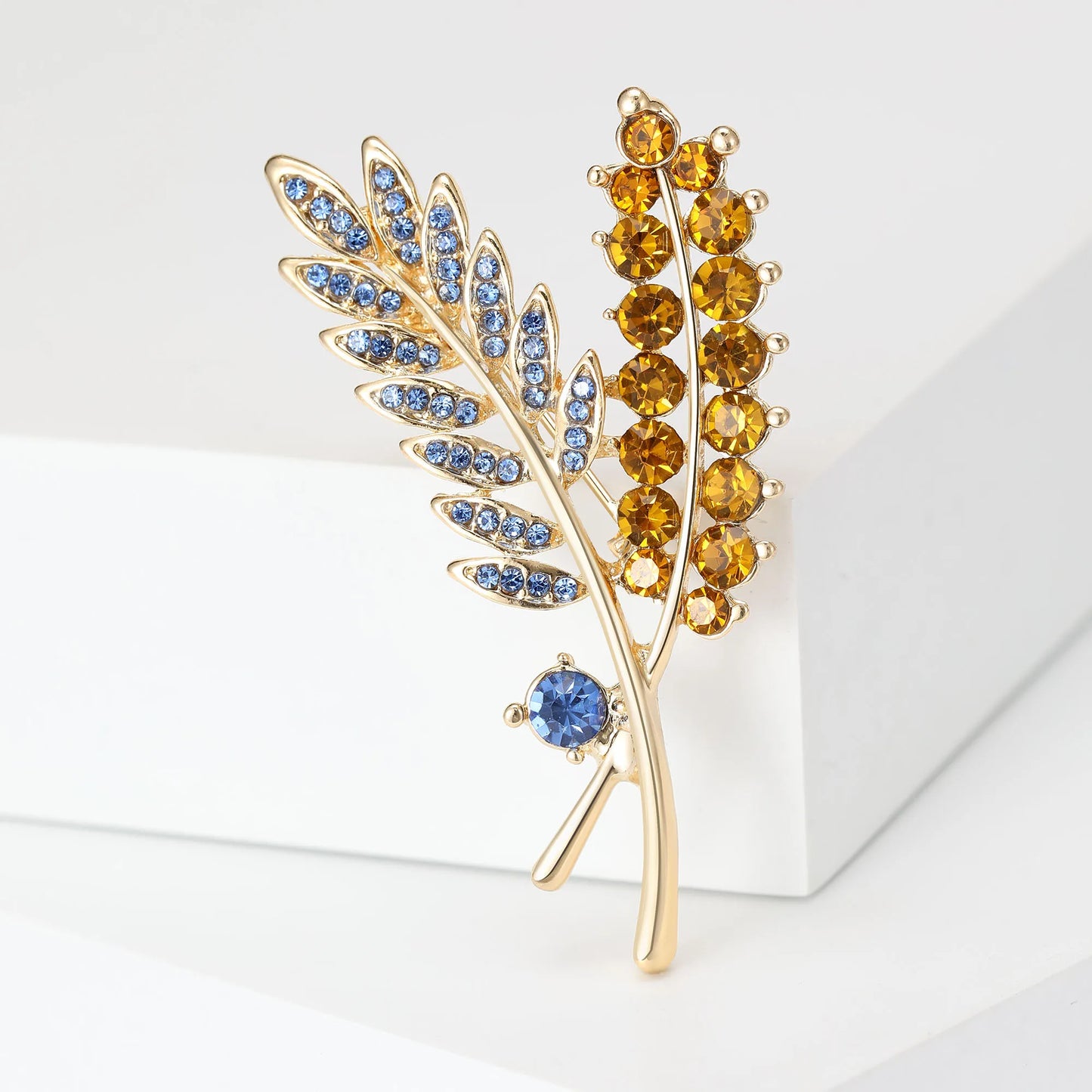Rhinestone Ear of Wheat Brooches Plant Pin Backing for Clothing Yellow Blue