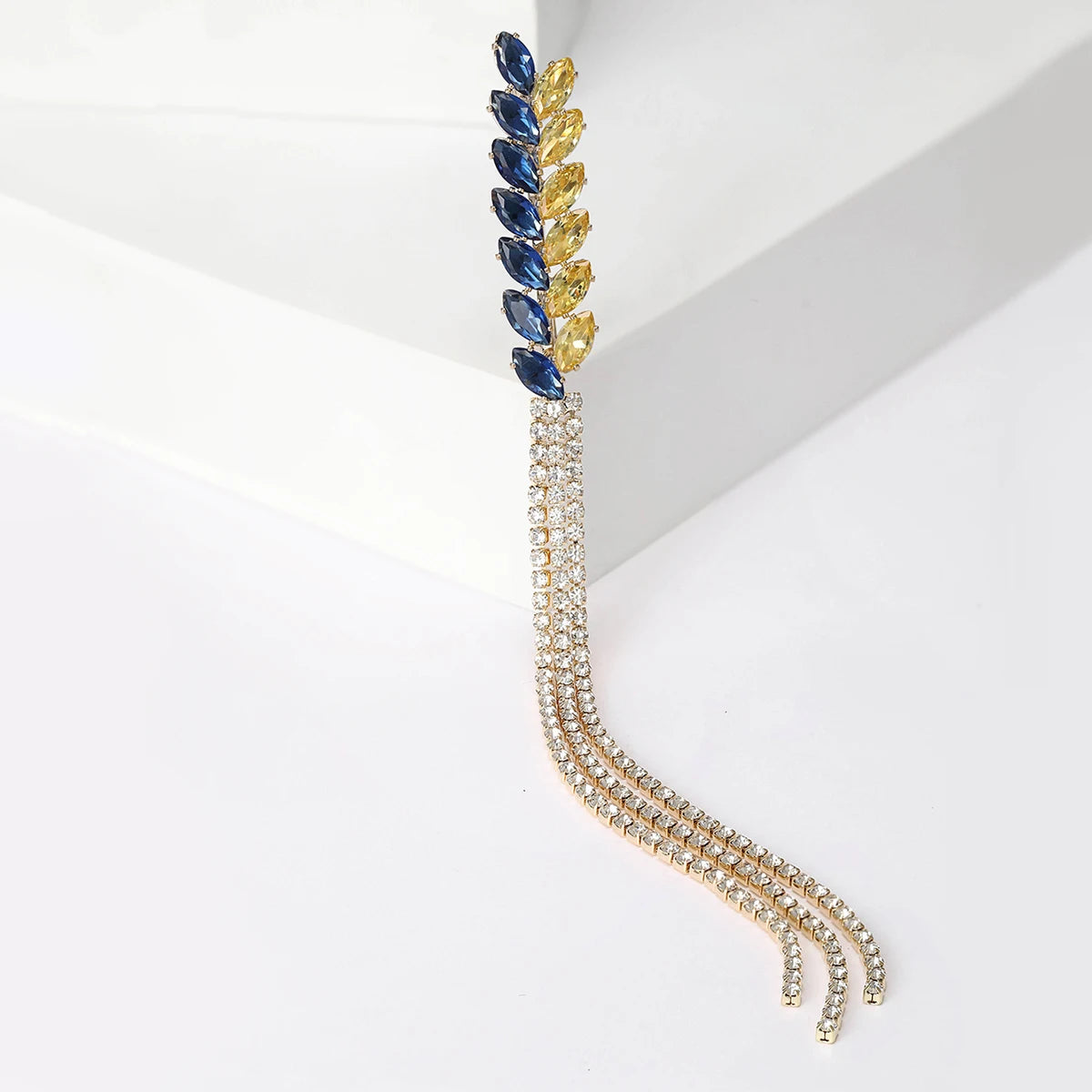 Rhinestone Ear of Wheat Brooches Plant Pin Backing for Clothing Yellow Blue