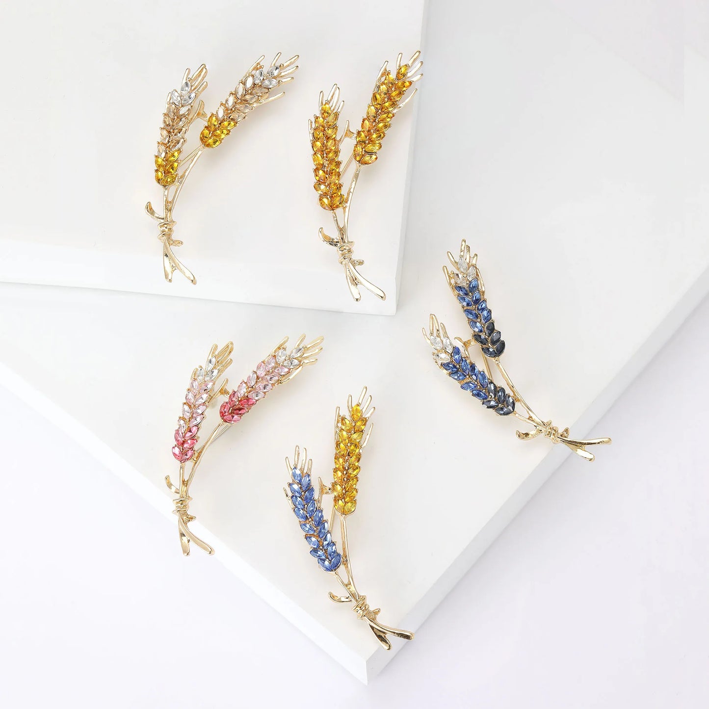 Rhinestone Ear of Wheat Brooches Plant Pin Backing for Clothing Yellow Blue