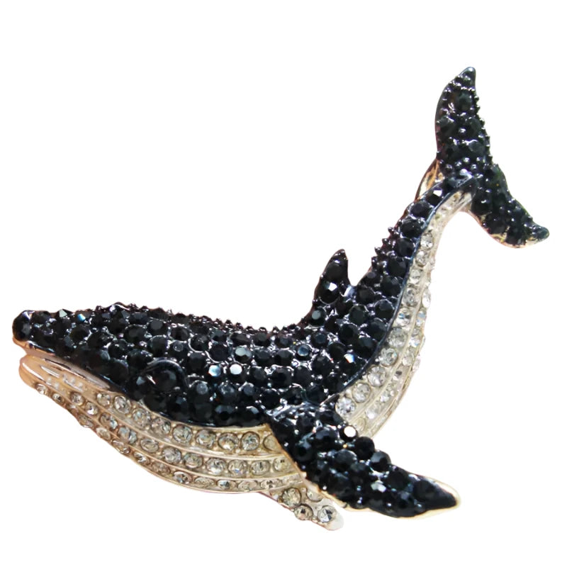 5.5cm Fashion Vintage Whale Brooch Pin Backed Black Dolphin Pendant Brooch Crystal Rhinestone 5.5cm
