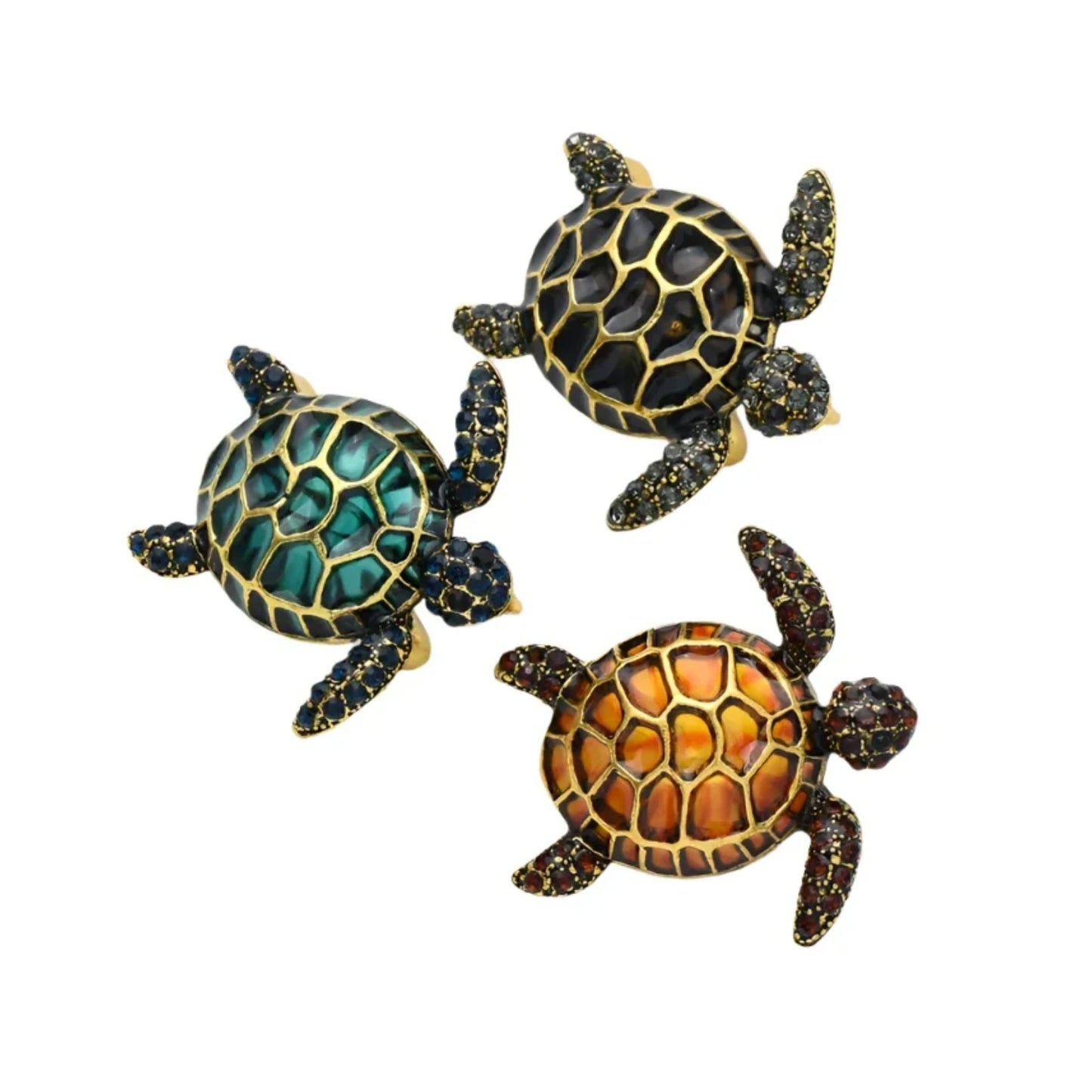 Enamel Turtle Brooch Classic Rhinestone Sea Turtles Pin Backing Blue Yellow Black for Clothing - Main Image | Asia Sell