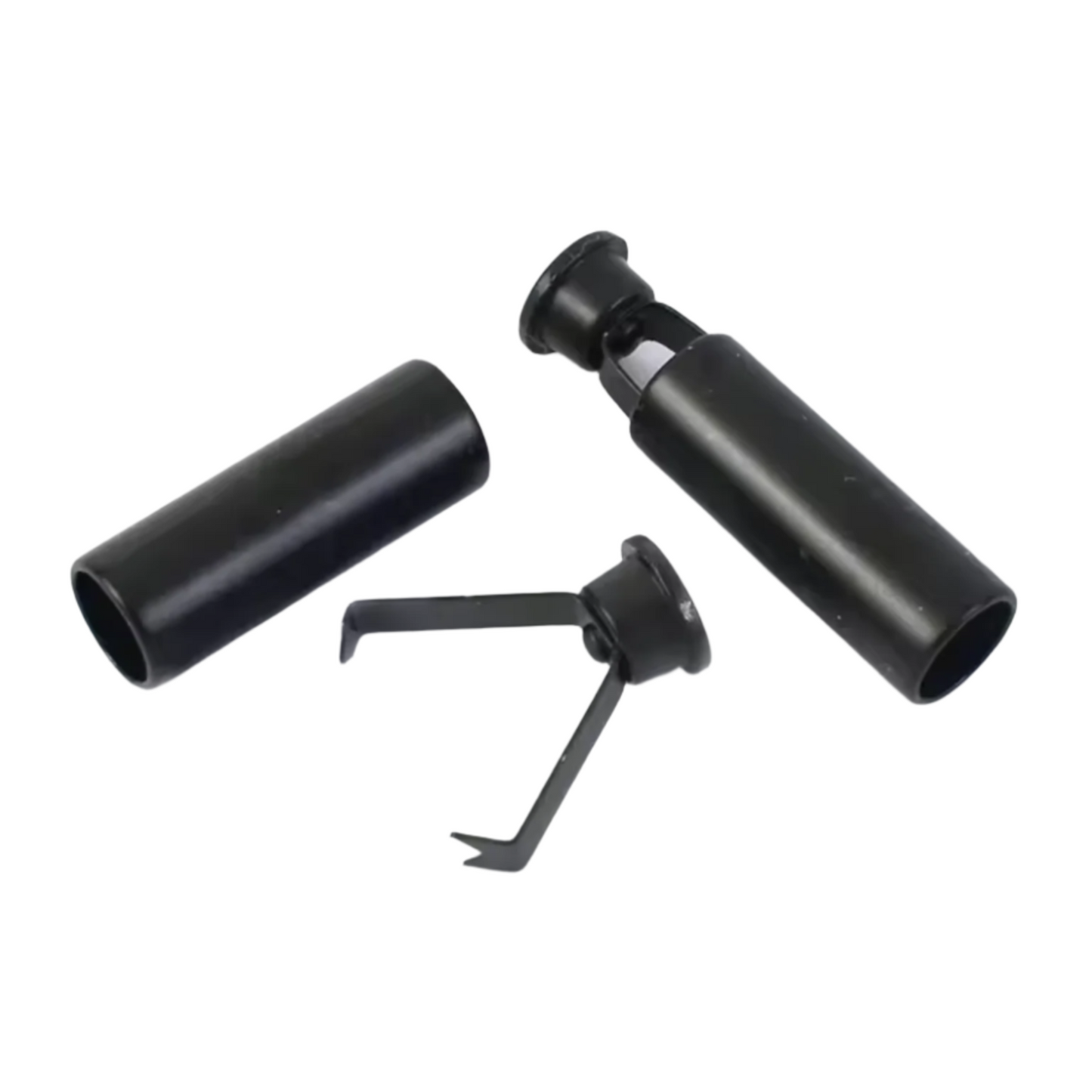 Black metal string ends tube cylinder tipcs on a white background on a white background