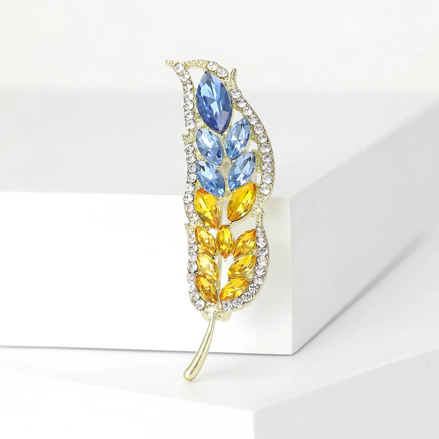 Rhinestone Ear of Wheat Brooches Plant Pin Backing for Clothing Yellow Blue