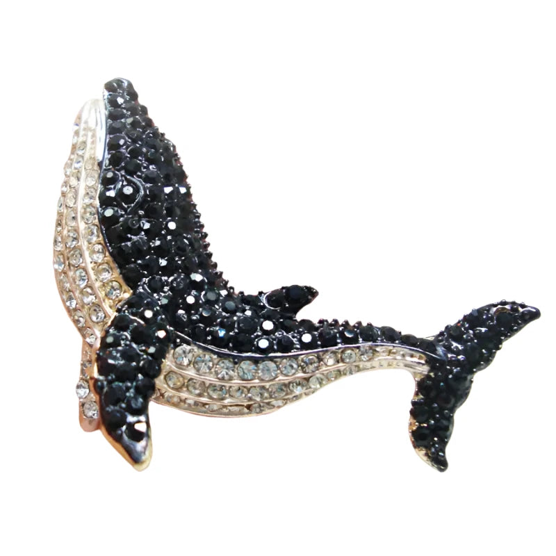 5.5cm Fashion Vintage Whale Brooch Pin Backed Black Dolphin Pendant Brooch Crystal Rhinestone 5.5cm