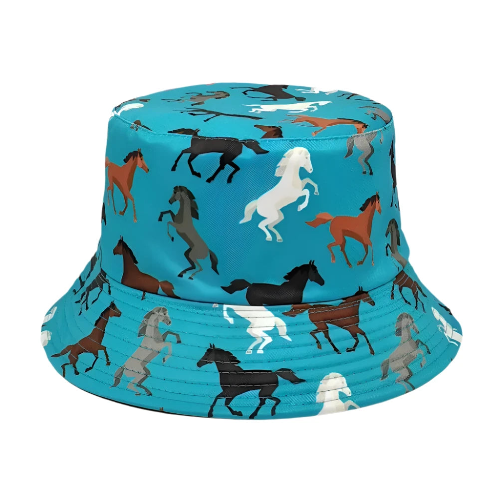 Horse Patterened Double Sided Bucket Hat Travel Sun Hat Bowl Hat for Men Women