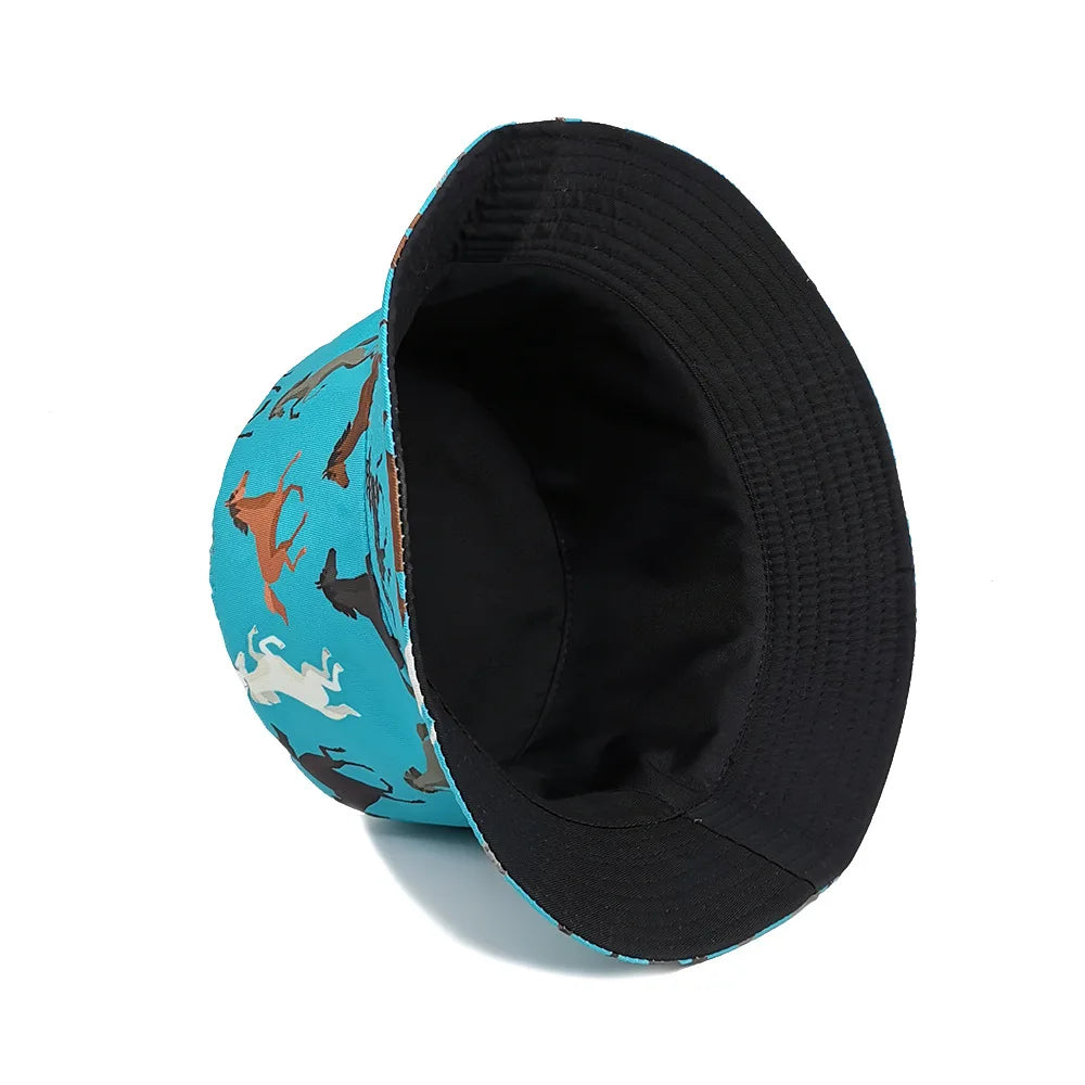 Horse Patterened Double Sided Bucket Hat Travel Sun Hat Bowl Hat for Men Women