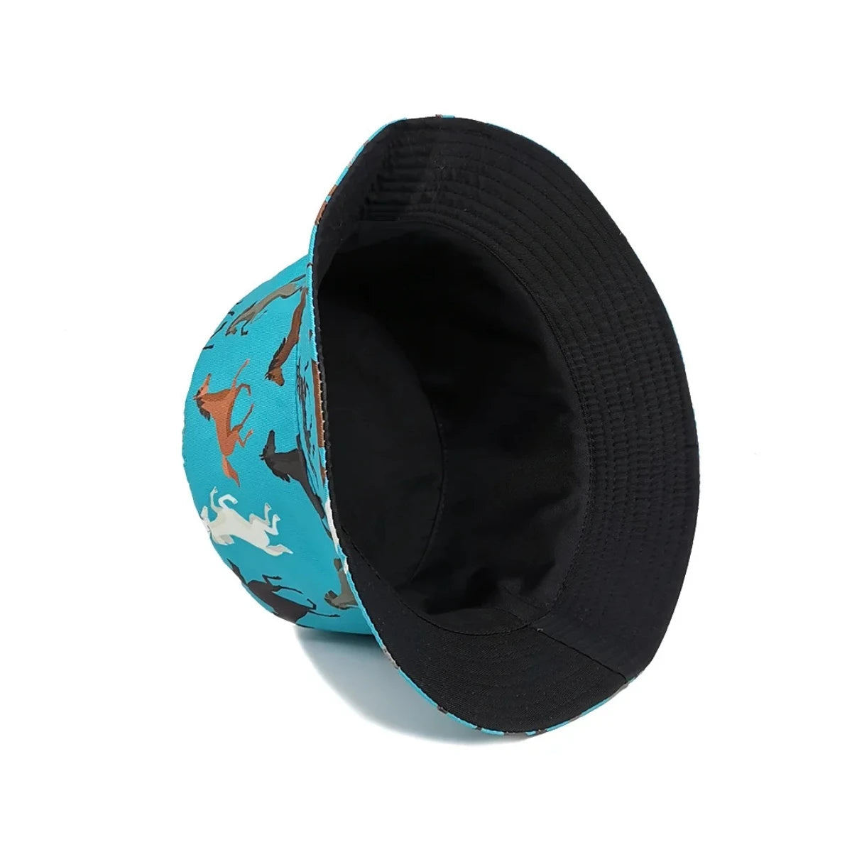 Women's Fashion Cartoon Horse Pattern Printed Fisherman Hat Outdoor Travel Sunshade Hat Men's Double Faced Wearable Bowl Hat
