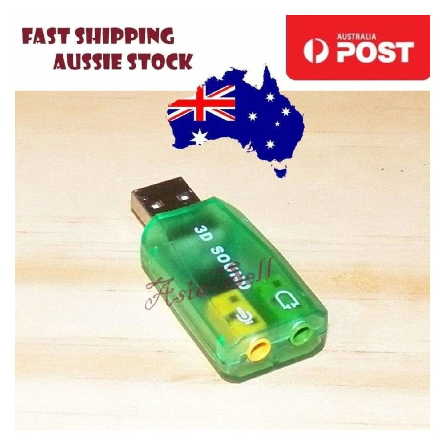 Audio Adaptor 3D Sound Card 5.1 USB 3.5mm Microphone Headphone Jack Stereo Green - - Asia Sell