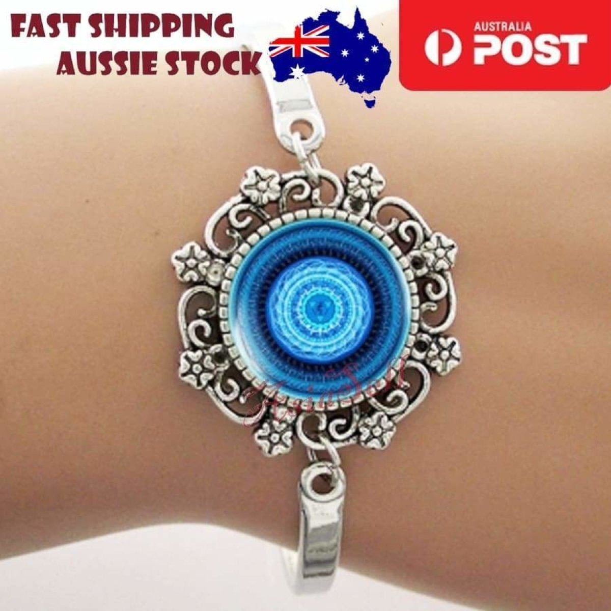 Bracelet Armband Glass Cabochon Size 16mm Women Kids Fashion Om Mandala - Mandala Deep Blue - Asia Sell