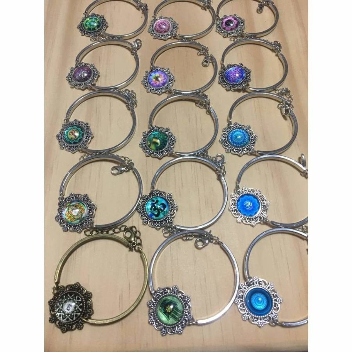 Bracelet Armband Glass Cabochon Size 16mm Women Kids Fashion Om Mandala - Om Green - Asia Sell
