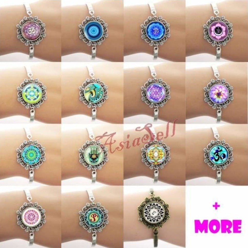 Bracelet Armband Glass Cabochon Size 16mm Women Kids Fashion Om Mandala - Om Green - Asia Sell