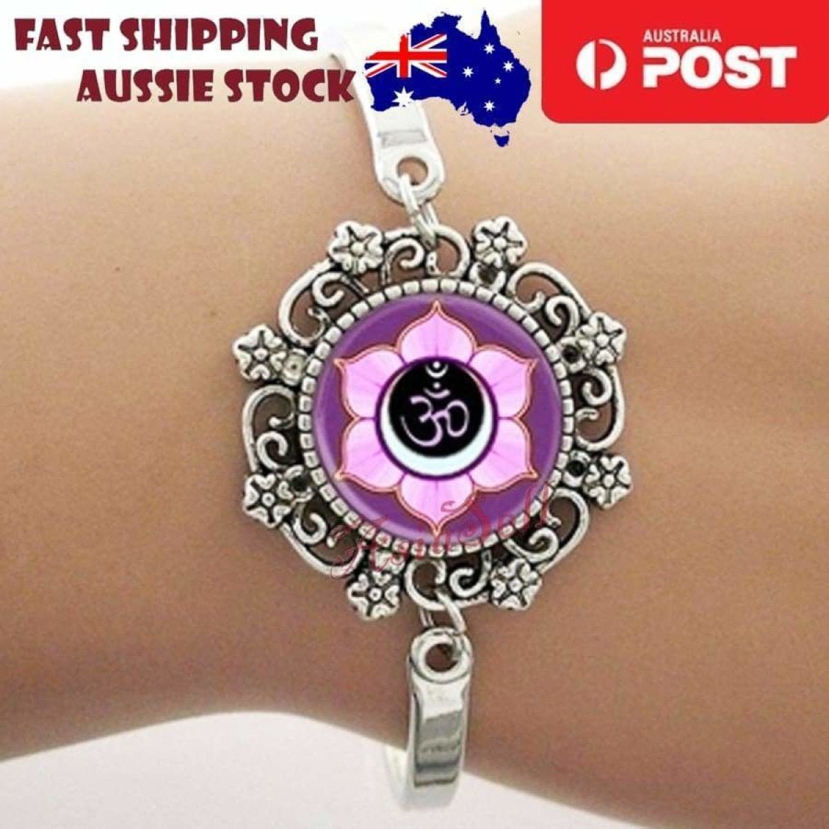 Bracelet Armband Glass Cabochon Size 16mm Women Kids Fashion Om Mandala - Om Pink - Asia Sell