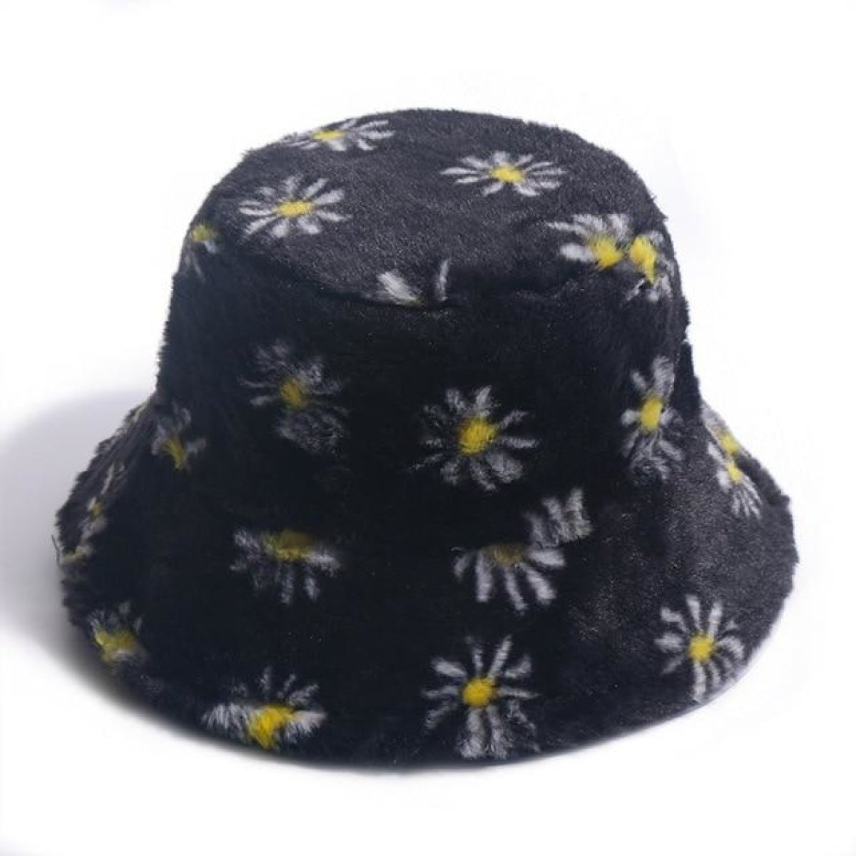 Bucket Hats Winter Soft Warm Adjustable Multicolour Rainbow Faux Fur Letter Pattern - Black Floral - Asia Sell