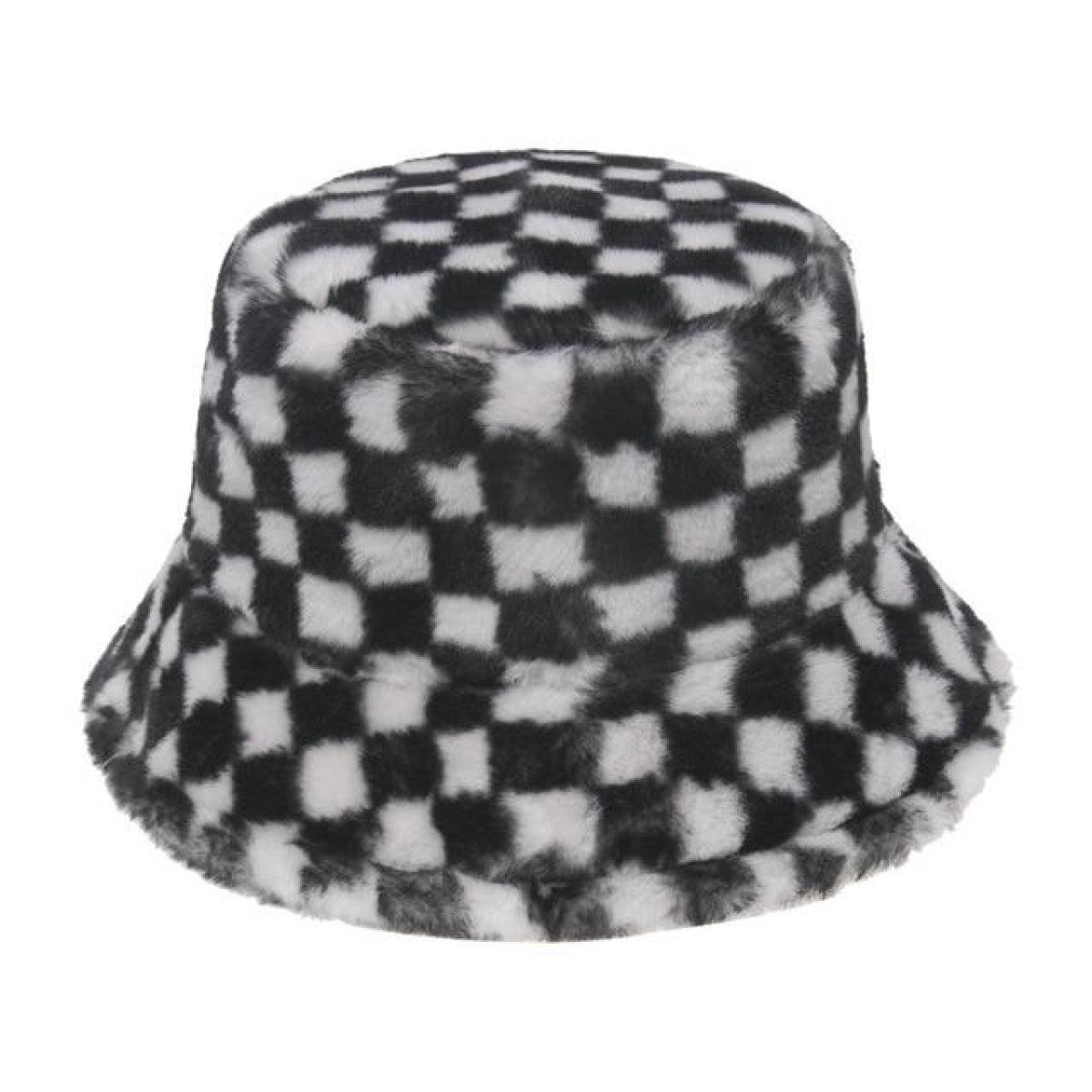 Bucket Hats Winter Soft Warm Adjustable Multicolour Rainbow Faux Fur Letter Pattern - Check - Asia Sell
