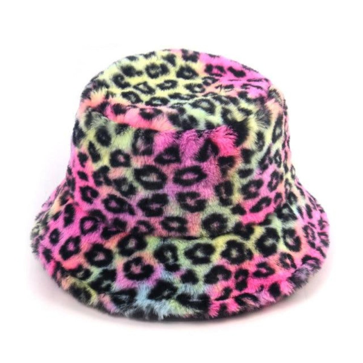 Bucket Hats Winter Soft Warm Adjustable Multicolour Rainbow Faux Fur Letter Pattern - Rainbow Leopard - Asia Sell