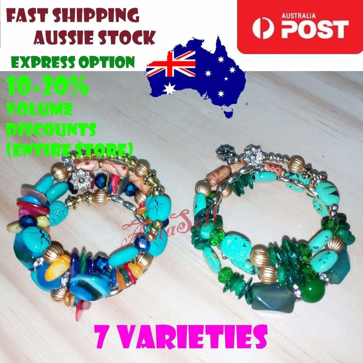 Charm Plastic Stones Bracelets Girls Trendy Multilayer Gem Bangles Lady Jewelry - A - Asia Sell