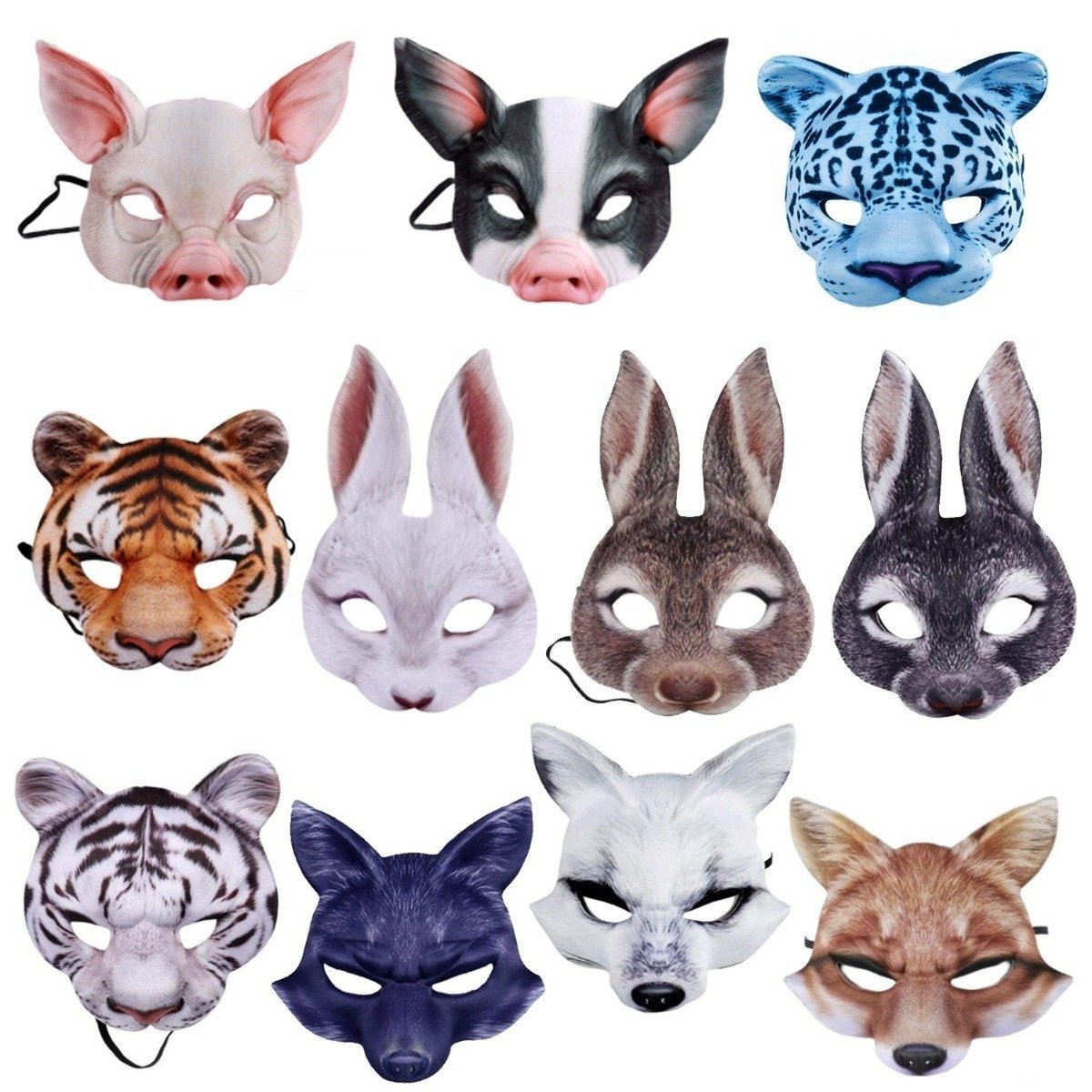 Childrens Masks Fox Pig Rabbit Tiger Animal Mask Kids Costume White Brown Black Party - Black Pig - Asia Sell