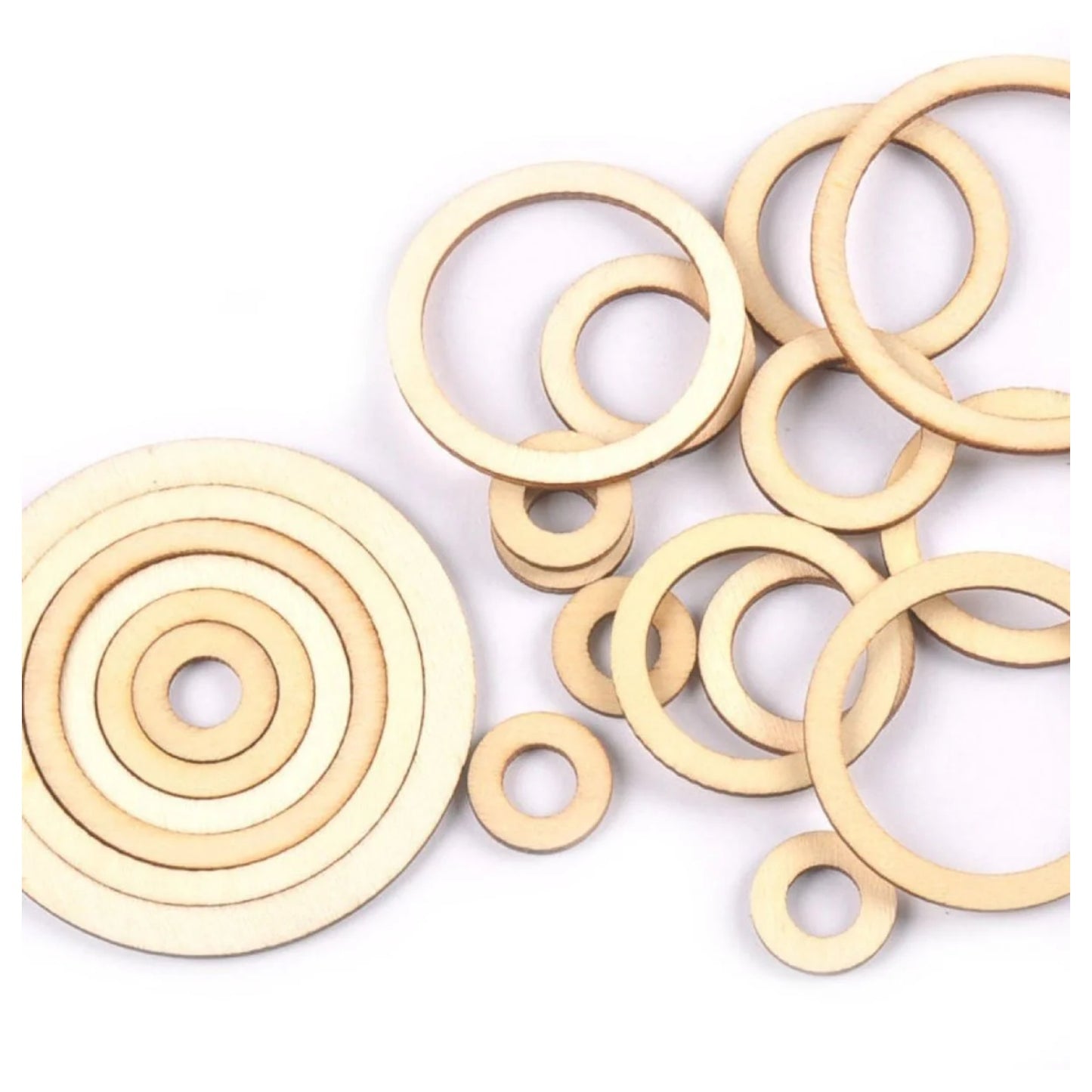 Circles/Rings Wooden Crafts For DIY Scrapbook Natural Wooden Ornaments Home Decor Handicraft Embellishment 20/30/40/50/60/75mm - - Asia Sell