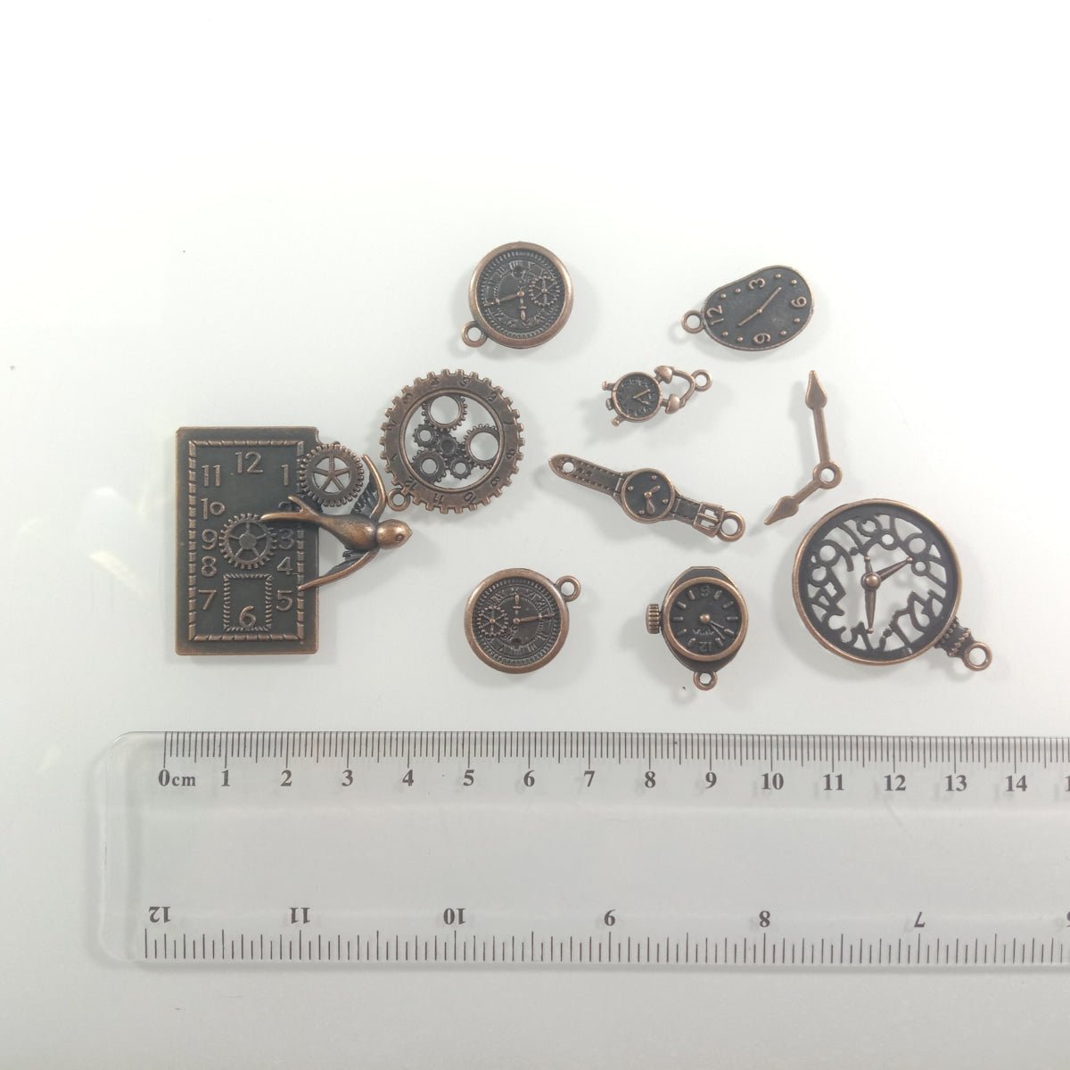Clock Theme Sets Bronze Silver Colour Pendants with Loops Flat Detailed Alloy DIY Charms Jewellery Making - 10 - Asia Sell