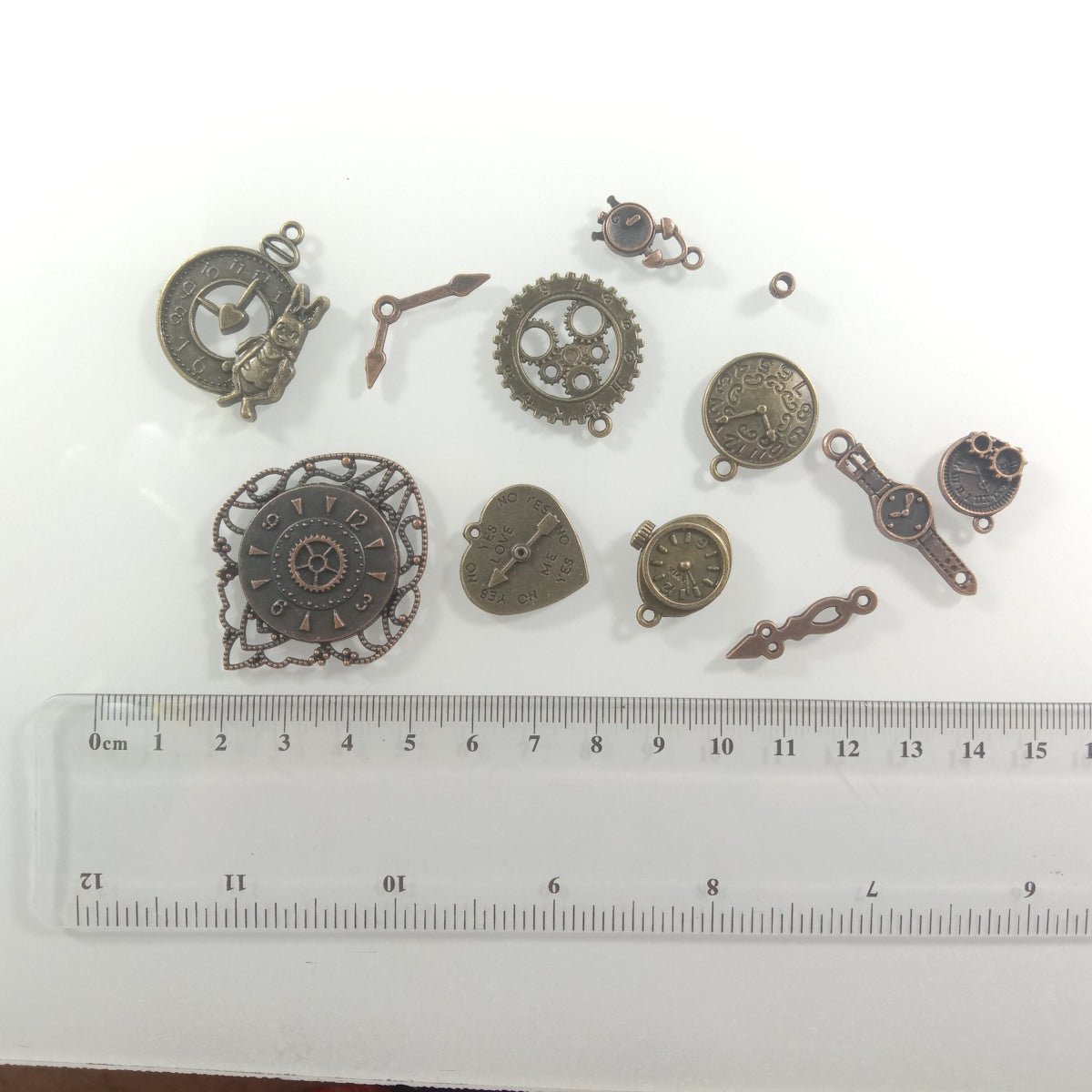 Clock Theme Sets Bronze Silver Colour Pendants with Loops Flat Detailed Alloy DIY Charms Jewellery Making - 12 - Asia Sell