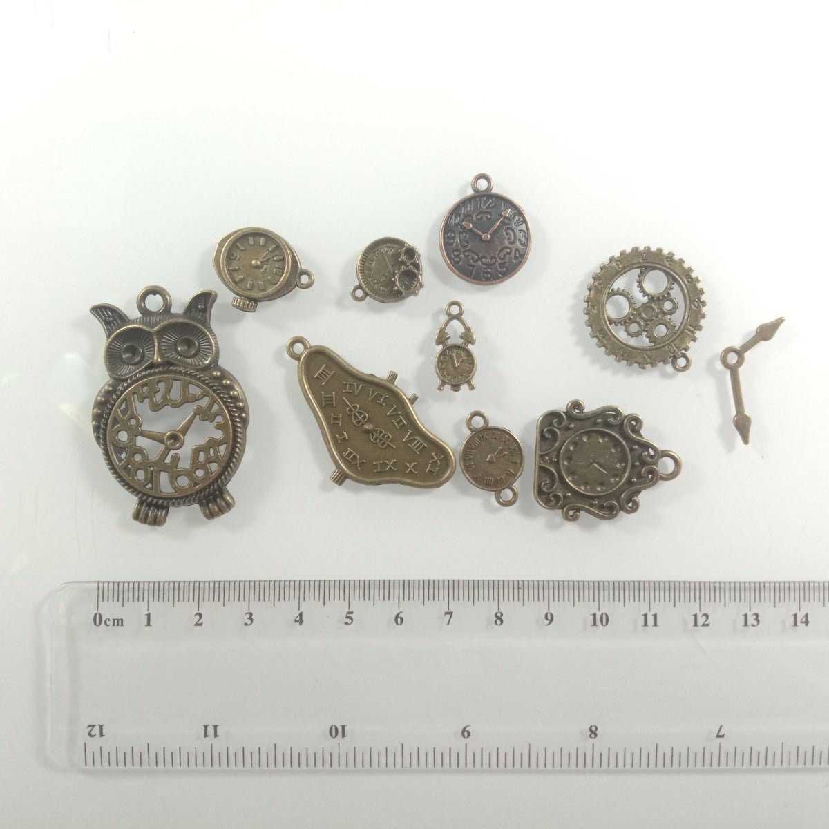 Clock Theme Sets Bronze Silver Colour Pendants with Loops Flat Detailed Alloy DIY Charms Jewellery Making - 13 - Asia Sell