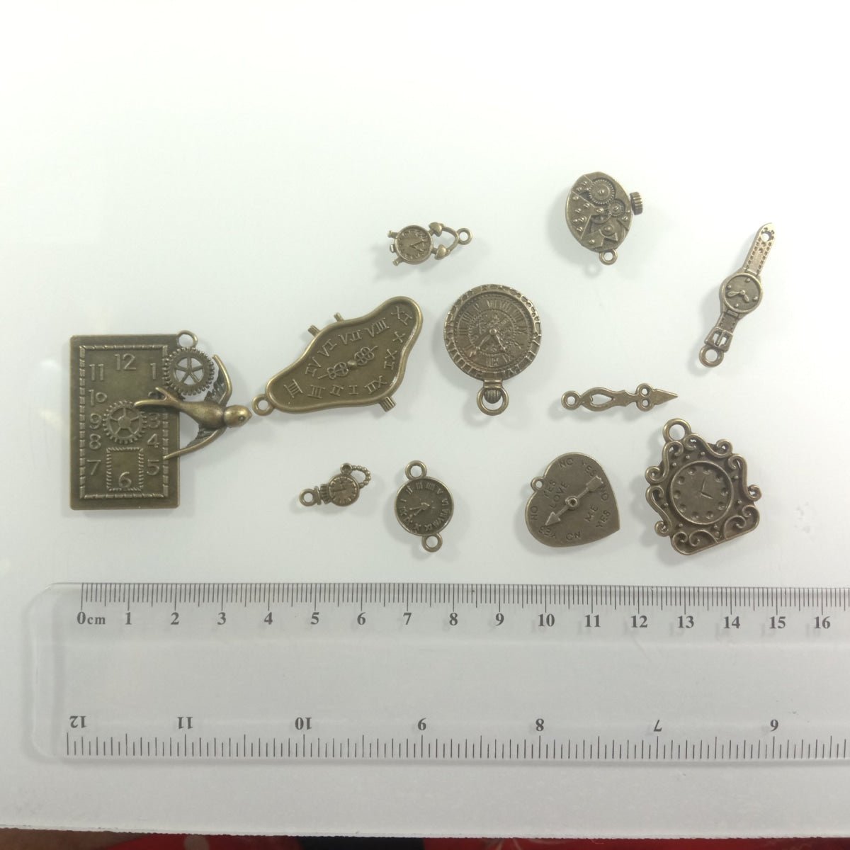 Clock Theme Sets Bronze Silver Colour Pendants with Loops Flat Detailed Alloy DIY Charms Jewellery Making - 14 - Asia Sell