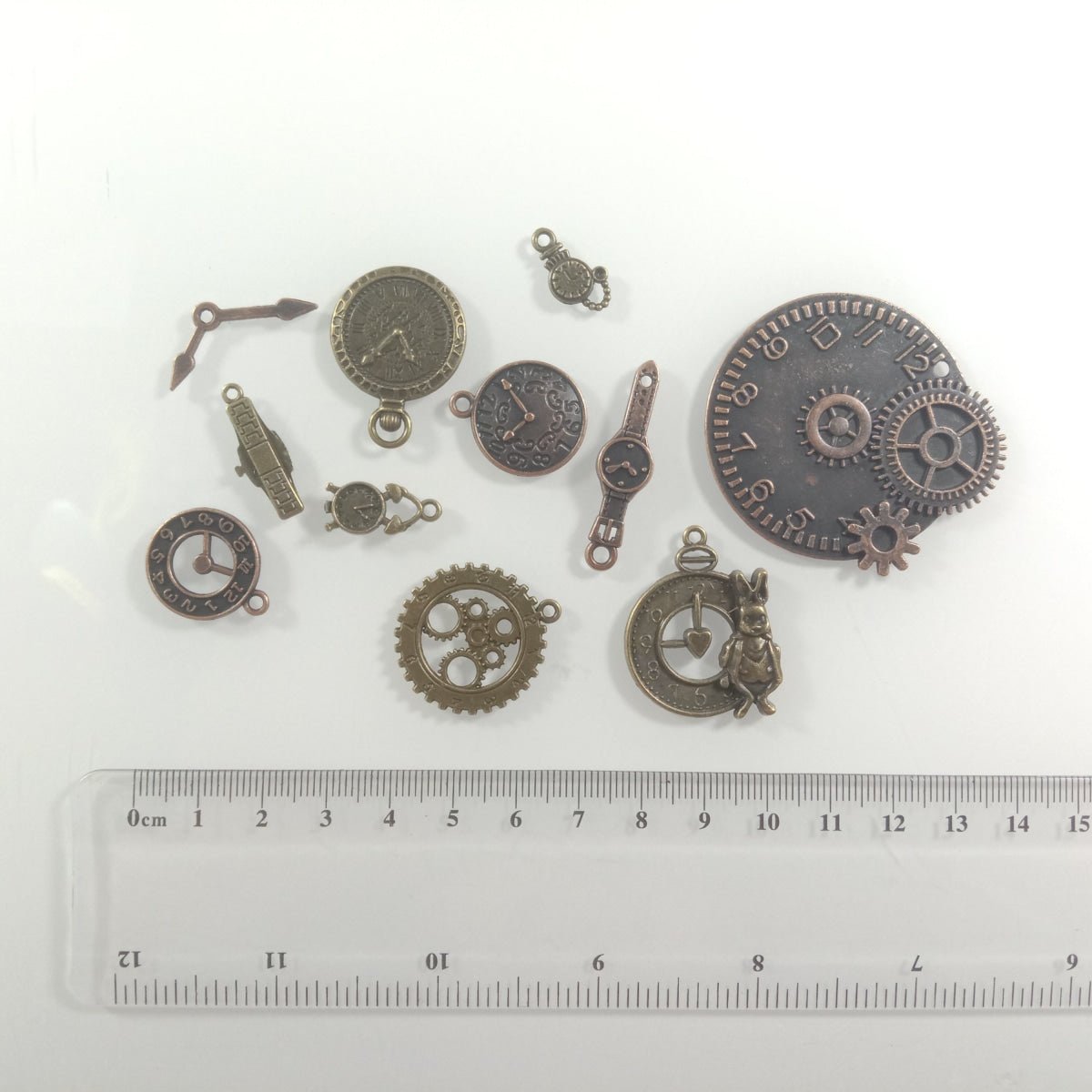 Clock Theme Sets Bronze Silver Colour Pendants with Loops Flat Detailed Alloy DIY Charms Jewellery Making - 15 - Asia Sell