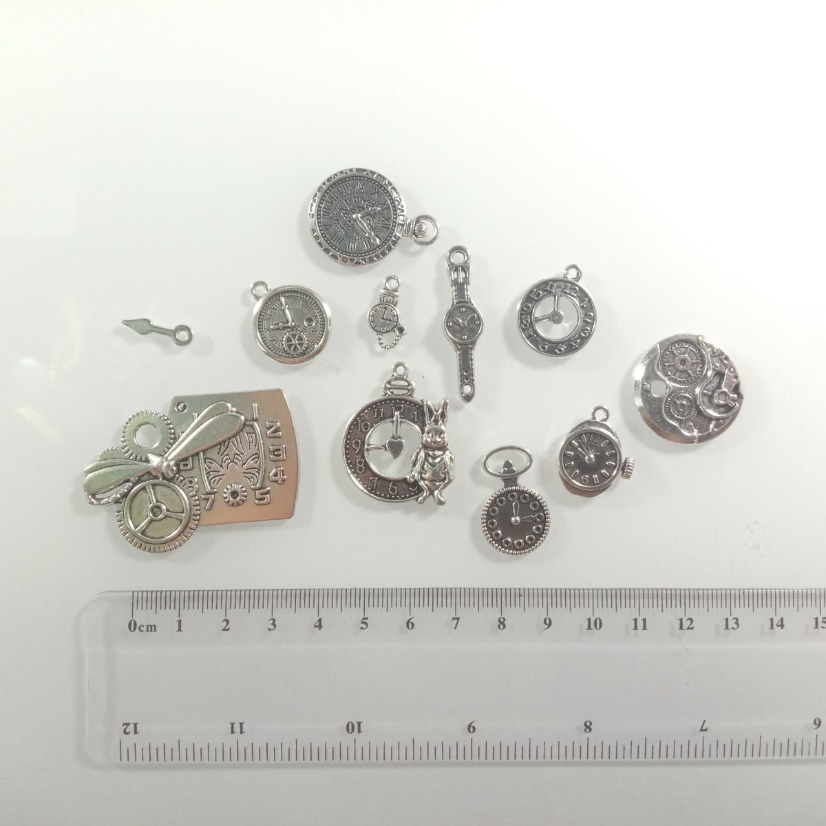 Clock Theme Sets Bronze Silver Colour Pendants with Loops Flat Detailed Alloy DIY Charms Jewellery Making - 16 - Asia Sell