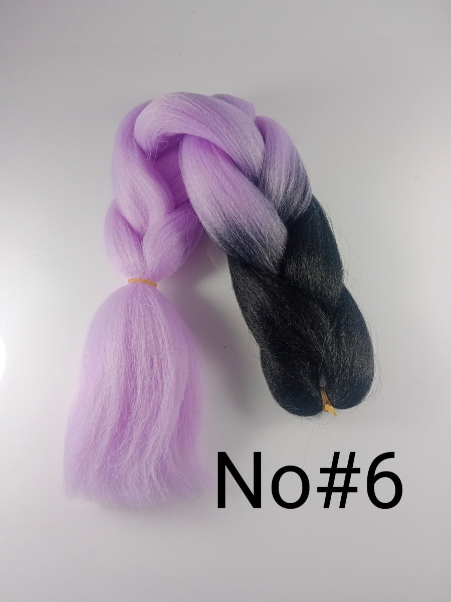 Colorful Rainbow Platted Extensions Braids Synthetic Hair Jumbo Size Braiding Hairpiece Extensions 61cm Synthetic Ombre - Black light purple # No.6 - Asia Sell