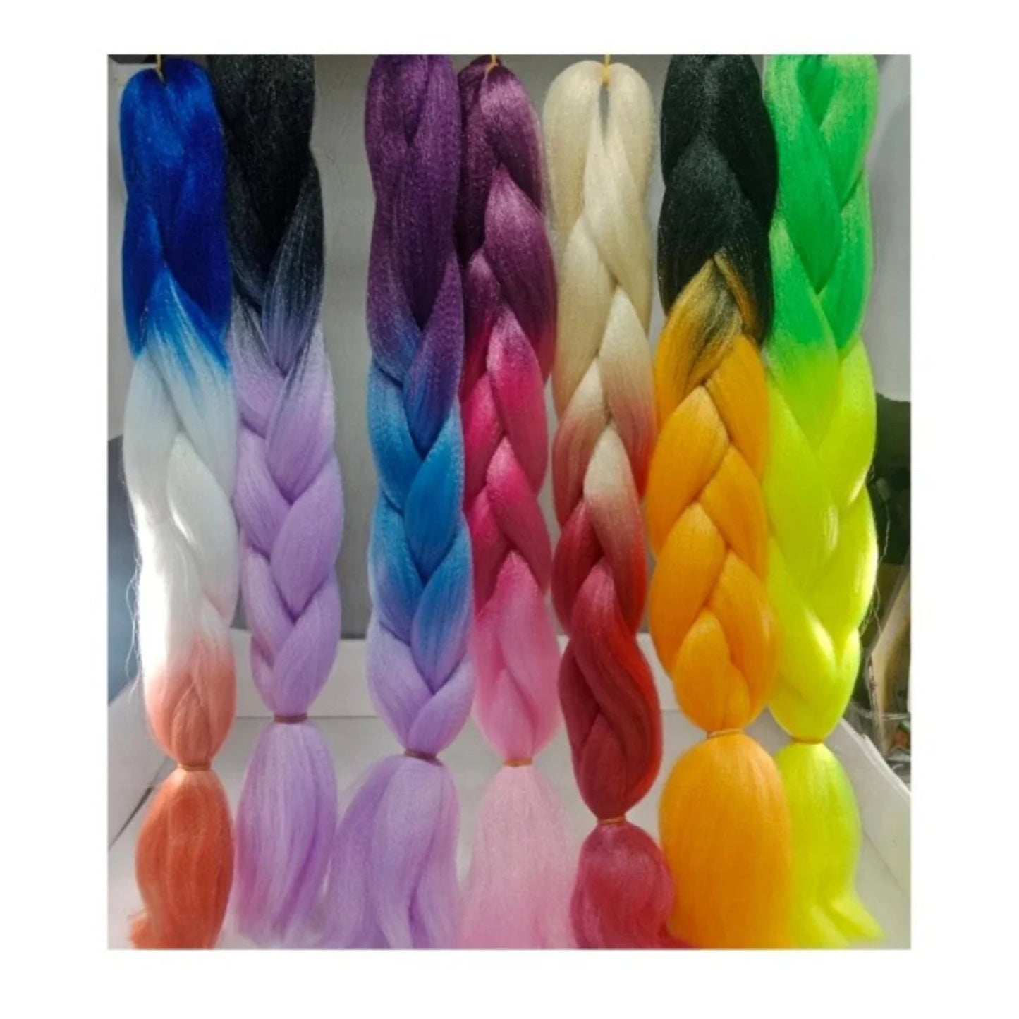 Colorful Rainbow Platted Extensions Braids Synthetic Hair Jumbo Size Braiding Hairpiece Extensions 61cm Synthetic Ombre - Blue white orange # No.7 - Asia Sell