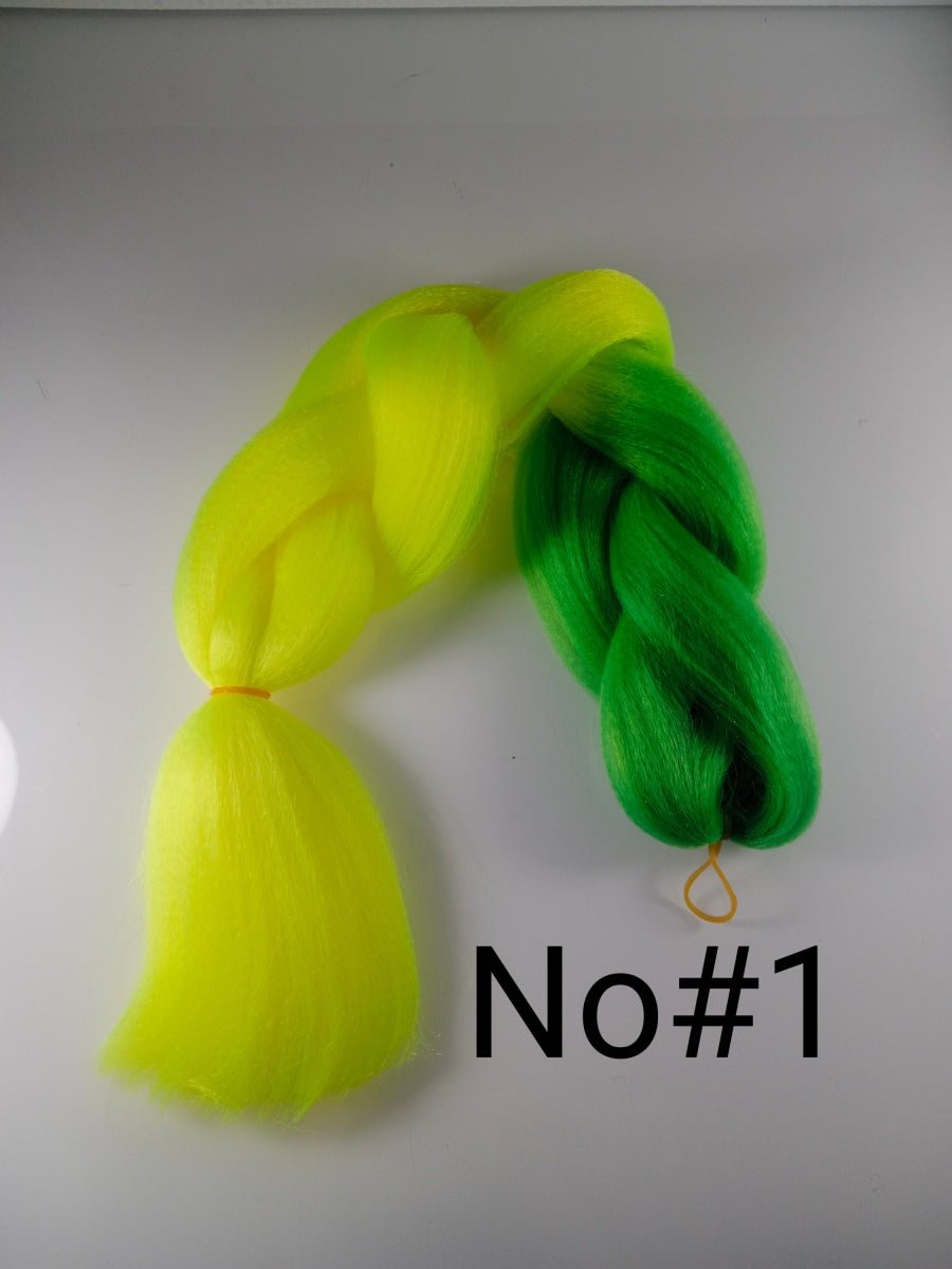 Colorful Rainbow Platted Extensions Braids Synthetic Hair Jumbo Size Braiding Hairpiece Extensions 61cm Synthetic Ombre - Green Yellow # No.1 - Asia Sell