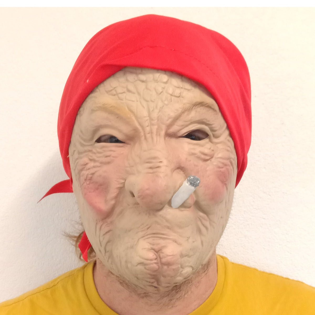 Creepy Old Lady Mask Red Scarf Smoking Cigarette Halloween Horror Costume Party - - Asia Sell