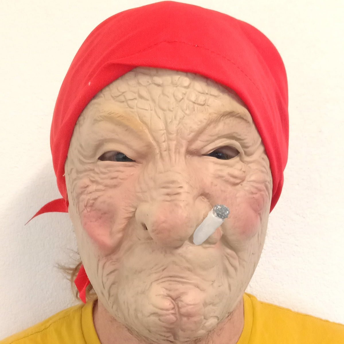 Creepy Old Lady Mask Red Scarf Smoking Cigarette Halloween Horror Costume Party - - Asia Sell