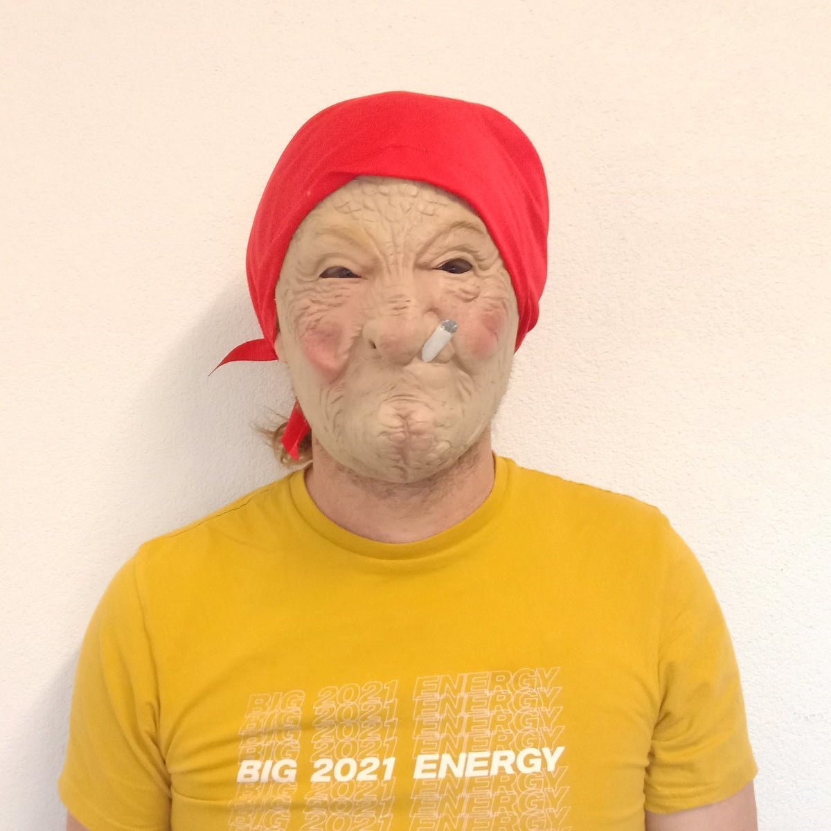Creepy Old Lady Mask Red Scarf Smoking Cigarette Halloween Horror Costume Party - - Asia Sell
