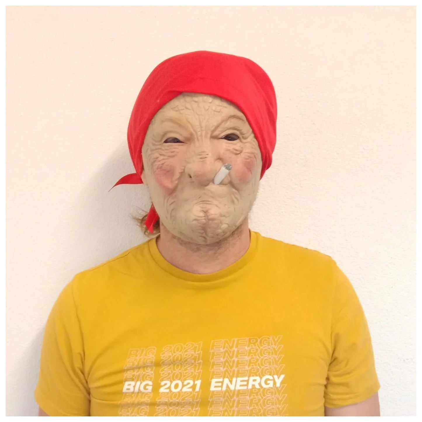 Creepy Old Lady Mask Red Scarf Smoking Cigarette Halloween Horror Costume Party - - Asia Sell