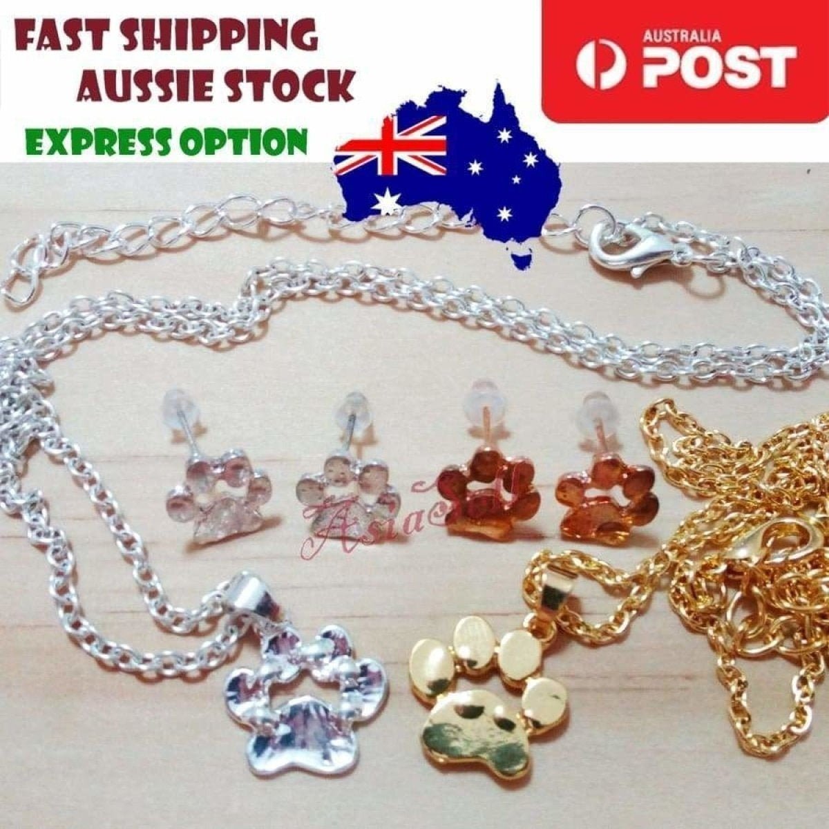 Dog Paw Set Gold Silver Colour Earrings Necklaces Necklace Footprint Fashion Jewellery - - Asia Sell